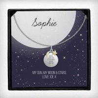 (image for) Personalised Sentiment Moon & Stars Sterling Silver Necklace and Box