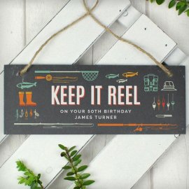 (image for) Personalised "Keep It Reel" Printed Hanging Slate Plaque