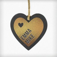 (image for) Personalised Couples Gold Printed Slate Heart Decoration