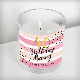(image for) Personalised Birthday Gold and Pink Stripe Scented Jar Candle