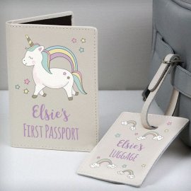 (image for) Personalised Baby Unicorn Cream Passport Holder & Luggage Tag Set