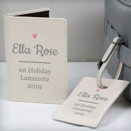 (image for) Personalised Pink Heart Cream Passport Holder & Luggage Tag Set