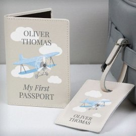(image for) Personalised Blue Plane Passport Holder & Luggage Tag Set