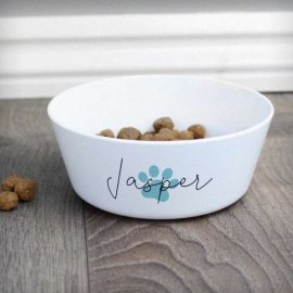 (image for) Personalised Blue Pawprint Plastic Cat Bowl