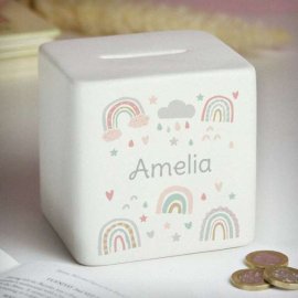 (image for) Personalised Rainbow Ceramic Square Money Box