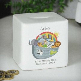 (image for) Personalised Noahs Ark Ceramic Square Money Box