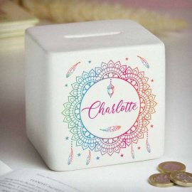 (image for) Personalised Dreamcatcher Ceramic Square Money Box