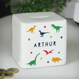 (image for) Personalised Dinosaur Ceramic Square Money Box