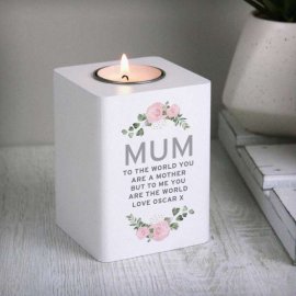 (image for) Personalised Abstract Rose White Wooden Tea light Holder