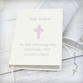 (image for) Personalised Pink Cross Holy Bible - Eco-friendly