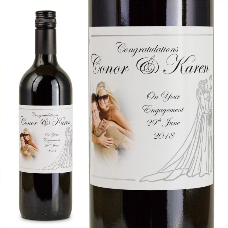 (image for) Silver Bride and Groom Personalised Engagement Wine - Click Image to Close