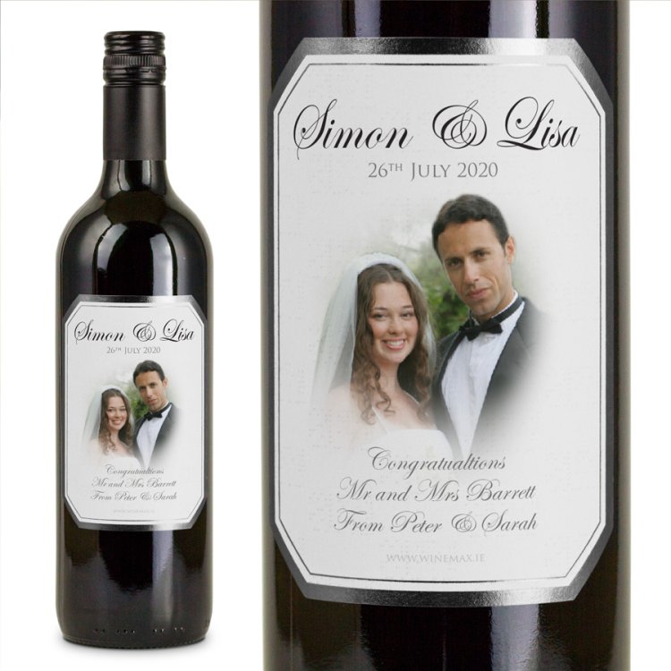 (image for) Silver Bevel Personalised Wedding Wine Gift - Click Image to Close