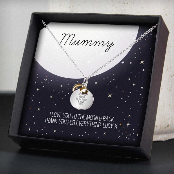 Modal Additional Images for Personalised Sentiment Moon & Stars Sterling Silver Necklace and Box
