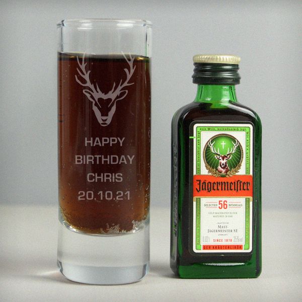 (image for) Personalised Stag Shot Glass and Miniature Jagermeister - Click Image to Close