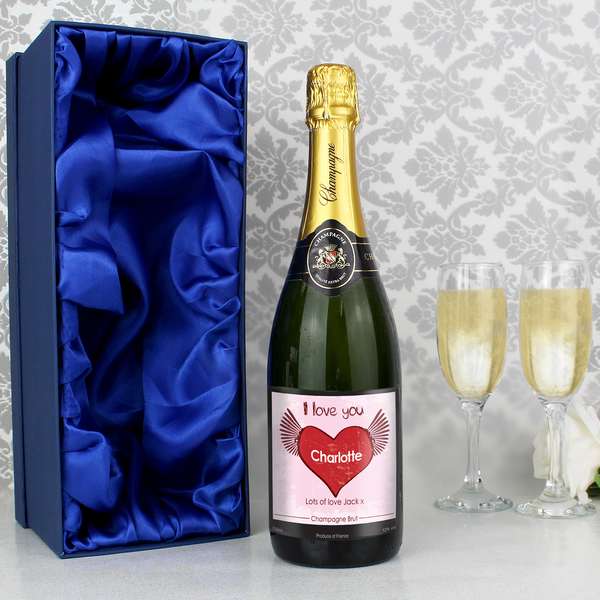(image for) Personalised Big Heart Champagne Label with Gift Box - Click Image to Close
