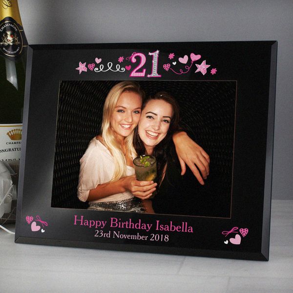 (image for) Personalised 21st Birthday Black Glass 5x7 Photo Frame - Click Image to Close