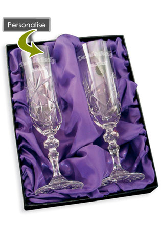 25th Anniversary Gift Engraved 2 Crystal Champagne Flutes