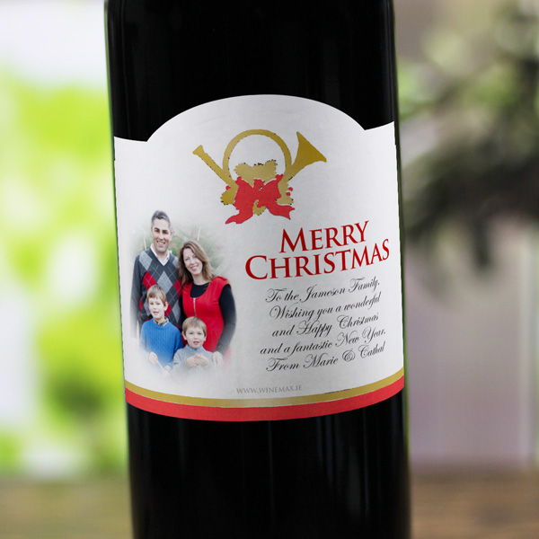 (image for) French Horn Personalised Christmas Labelled Wine - Click Image to Close