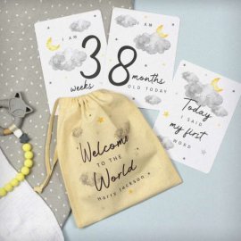 (image for) Personalised Cloud Baby Milestone Cards In Drawstring Bag