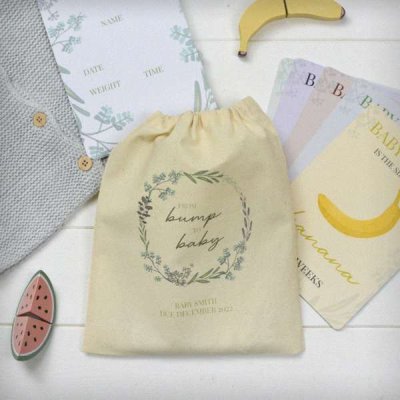 (image for) Personalised Bump to Baby Milestone Cards in Drawstring Bag