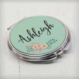 (image for) Personalised Green Floral Compact Mirror