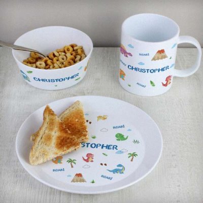 (image for) Personalised Dinosaur Plastic Breakfast Set