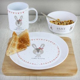 (image for) Personalised Little Bunny Pink Plastic Breakfast Set