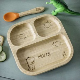 (image for) Personalised Dinosaur Bamboo Suction Plate & Spoon