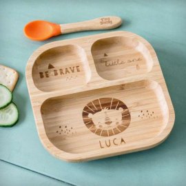 (image for) Personalised Lion Bamboo Suction Plate & Spoon