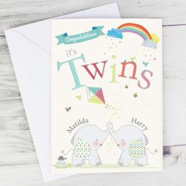 (image for) Personalised Hessian Elephant Twins Card