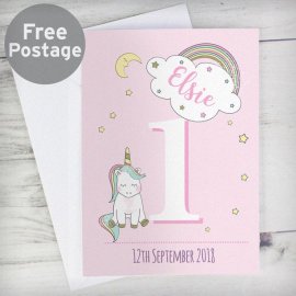 (image for) Personalised Baby Unicorn Birthday Age Card