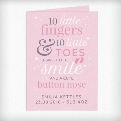 (image for) Personalised '10 Little Fingers' Pink Baby Card