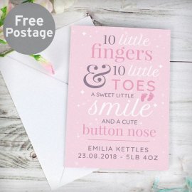 (image for) Personalised '10 Little Fingers' Pink Baby Card