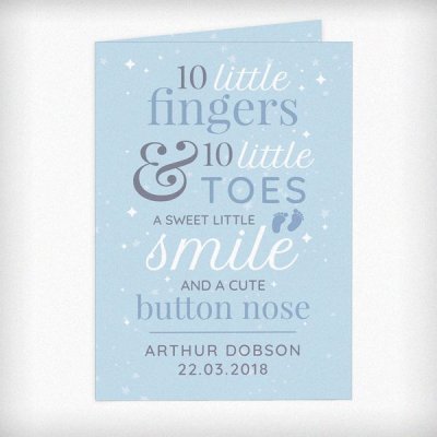(image for) Personalised '10 Little Fingers' Blue Baby Card