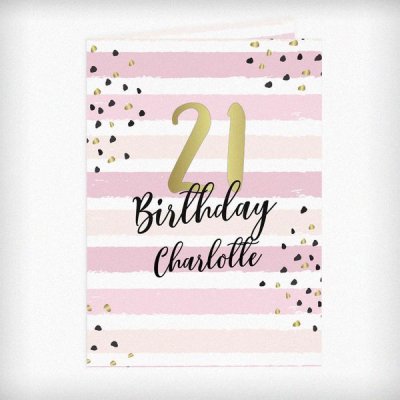 (image for) Personalised Gold and Pink Stripe Birthday Card