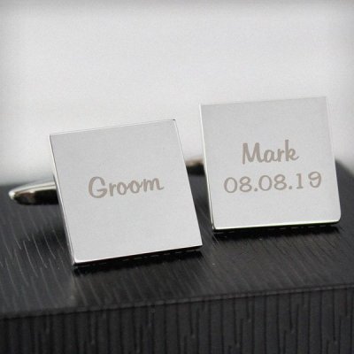 (image for) Personalised Wedding Role Square Cufflinks -1 line