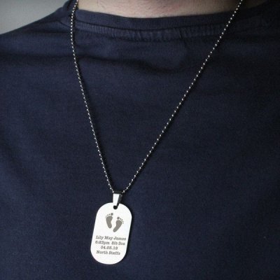 (image for) Personalised Footprints Stainless Steel Dog Tag Necklace