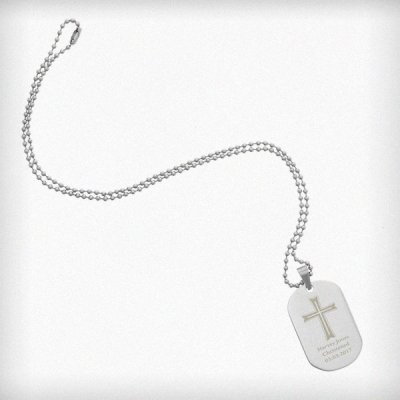 (image for) Personalised Cross Stainless Steel Dog Tag Necklace