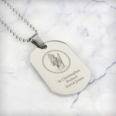 (image for) Personalised St Christopher Stainless Steel Dog Tag Necklace