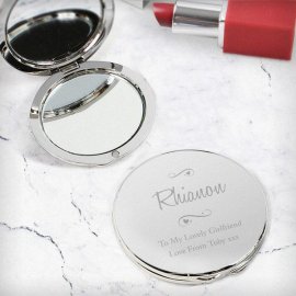 (image for) Personalised Any Message Swirls & Hearts Compact Mirror