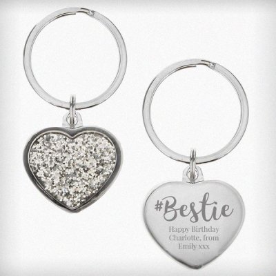 (image for) Personalised #Bestie Diamante Heart Keyring