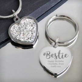 (image for) Personalised #Bestie Diamante Heart Keyring