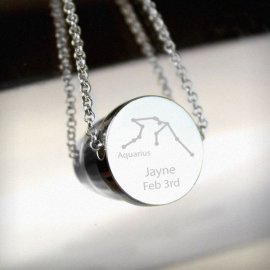 (image for) Personalised Aquarius Zodiac Star Sign Silver Tone Necklace (Jan