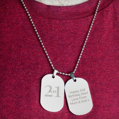 (image for) Personalised Big Age Stainless Steel Double Dog Tag Necklace
