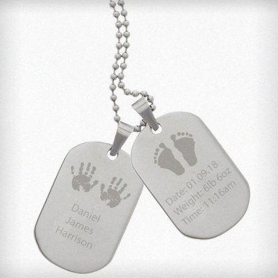 (image for) Personalised Hands and Feet New Baby Stainless Steel Double Dog 