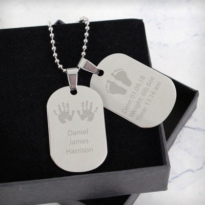 (image for) Personalised Hands and Feet New Baby Stainless Steel Double Dog 