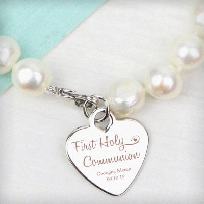 (image for) Personalised First Holy Communion Swirls & Hearts White Freshwater