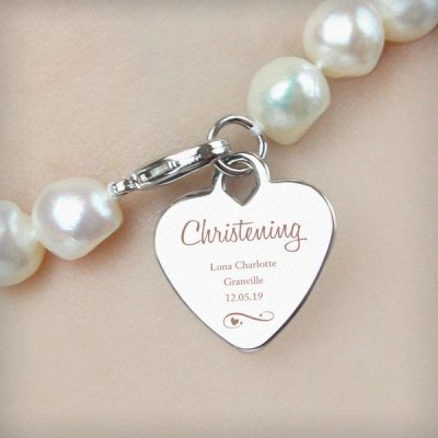 (image for) Personalised Christening Swirls & Hearts White Freshwater Pearl
