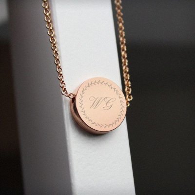 (image for) Personalised Wreath Initials Rose Gold Tone Disc Necklace