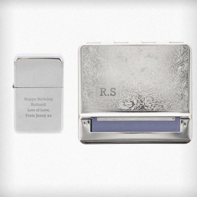 (image for) Personalised Tobacco Rolling Tin and Silver Lighter Set